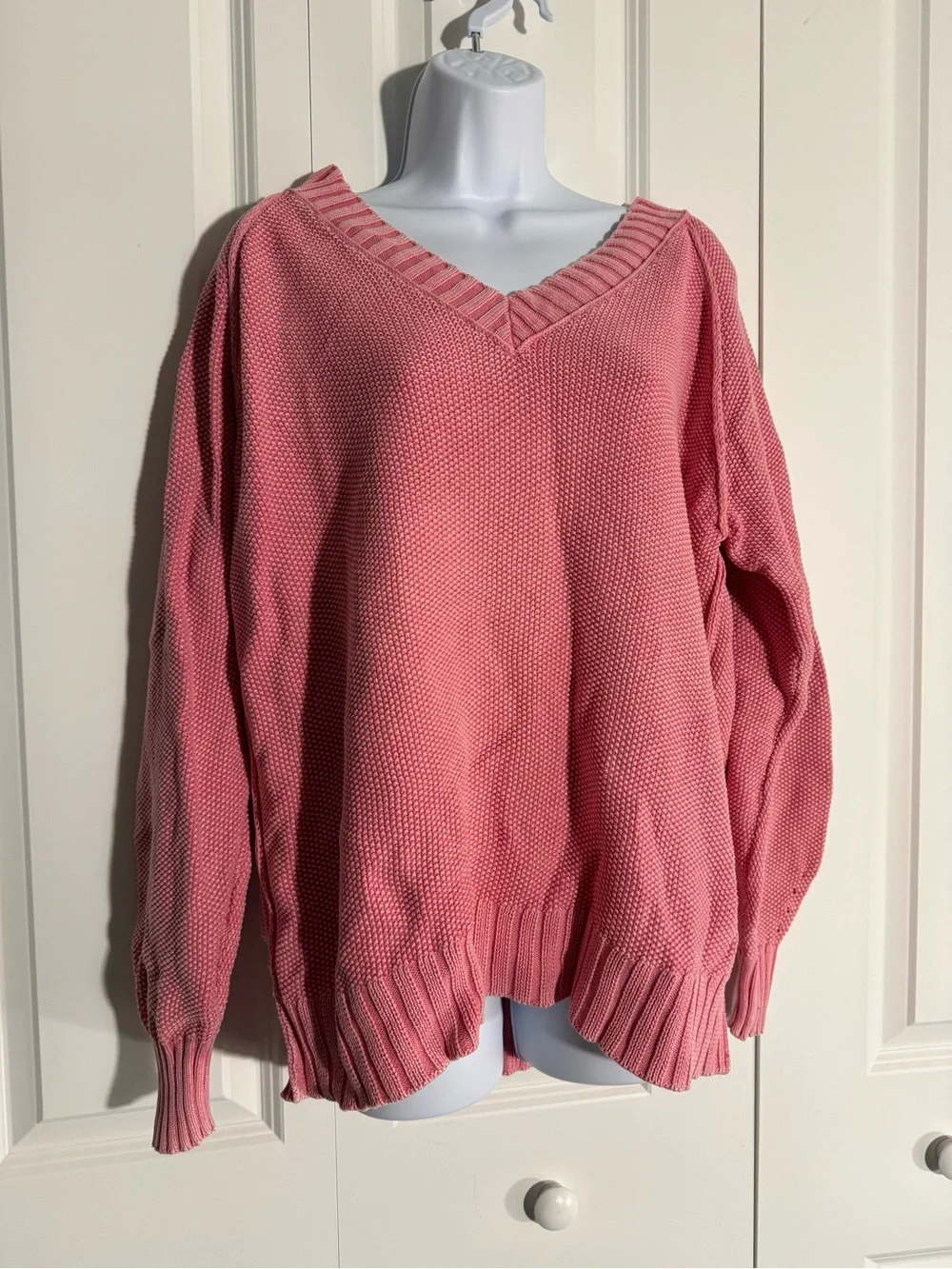 aerie Pink Off-Shoulder V-Neck Knit Sweater